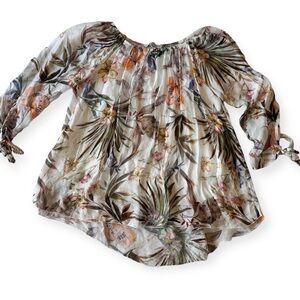 Tempo Paris Flower Print Silk Top Blouse Size M